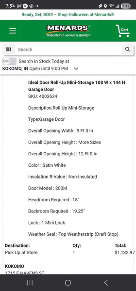 Roll- up garage door 9ft by 12ft