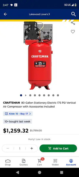 80gal crawfsman air compressor 