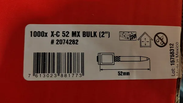 Hilti X-C 52 MX Bulk Fasteners 1000ct and DX 6 Cartridges 1000ct