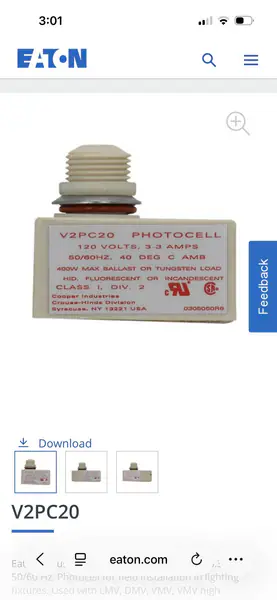Eaton Crouse-Hinds series V2PC photocell