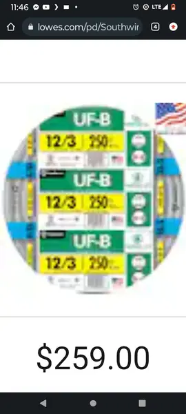 250FT OUTDOOR WIRING UF-B 12/3 600volts