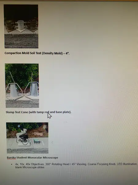  Lot of concrete and soil testing equipment/lab supplies