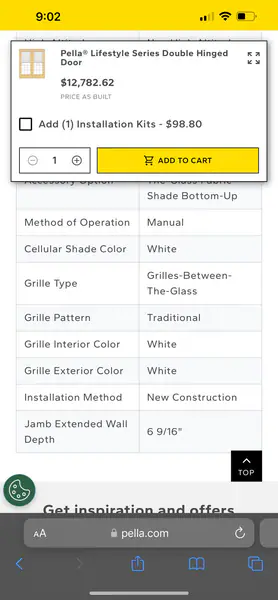 Pella Lifestyle Series Dual Hinged Patio Door
