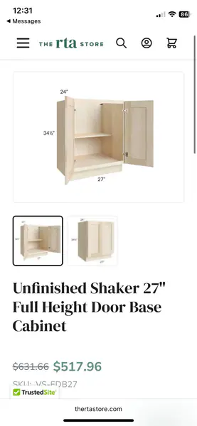 NEW Unassembled RTA Cabinet - [Unfinished Shaker 27”] - $518 Retail"
