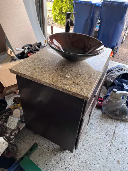 Complete Luxury Bathroom Suite - Vessel Sink, Granite Vanity, Shower Kit & Lighting