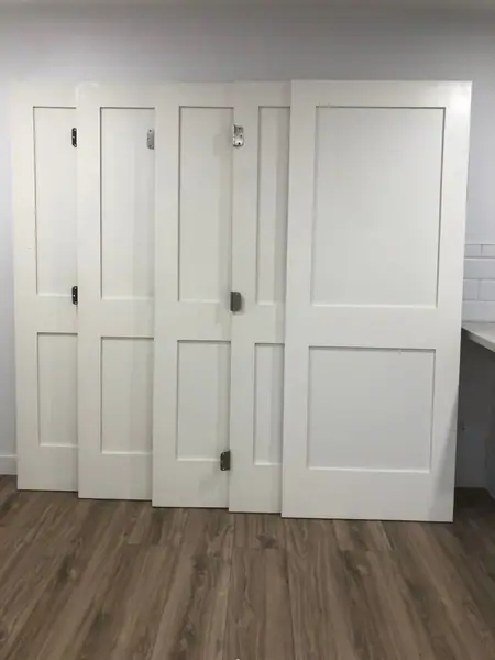 Five (x5) 2-Panel Shaker Slab Doors 32in x 80in Primed Ready For Paint