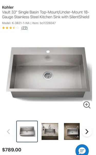 Kohler 33” Stainless Steel Kitchen Sink – NEW IN BOX