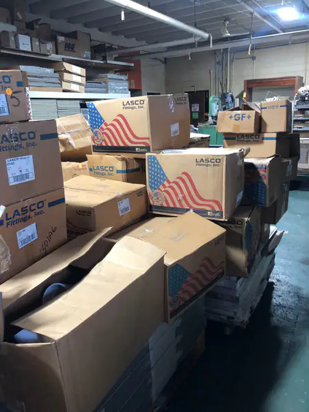 150+ BOXES at $5900 OF SCH 80 PVC LASCO FITTINGS. 