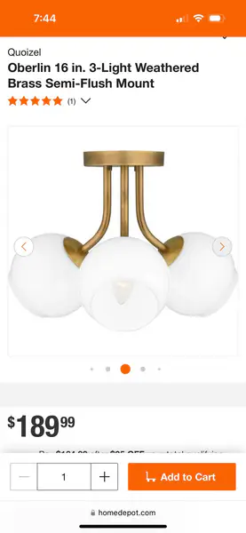 
QUOIZEL LIGHTING
Oberlin 16 in. 3-Light Weathered Brass Semi-Flush Mount Qty: 2