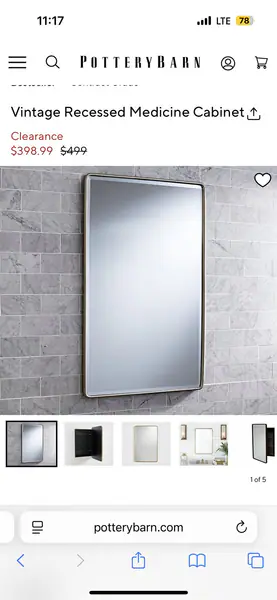 Pottery Barn Recessed Medicine Cabinet, contractor grade, 21 x 34 inches