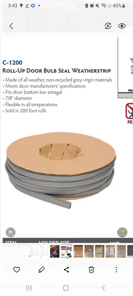 CHATEAU C-1200 Roll-Up Door Bulb Seal Weatherstrip