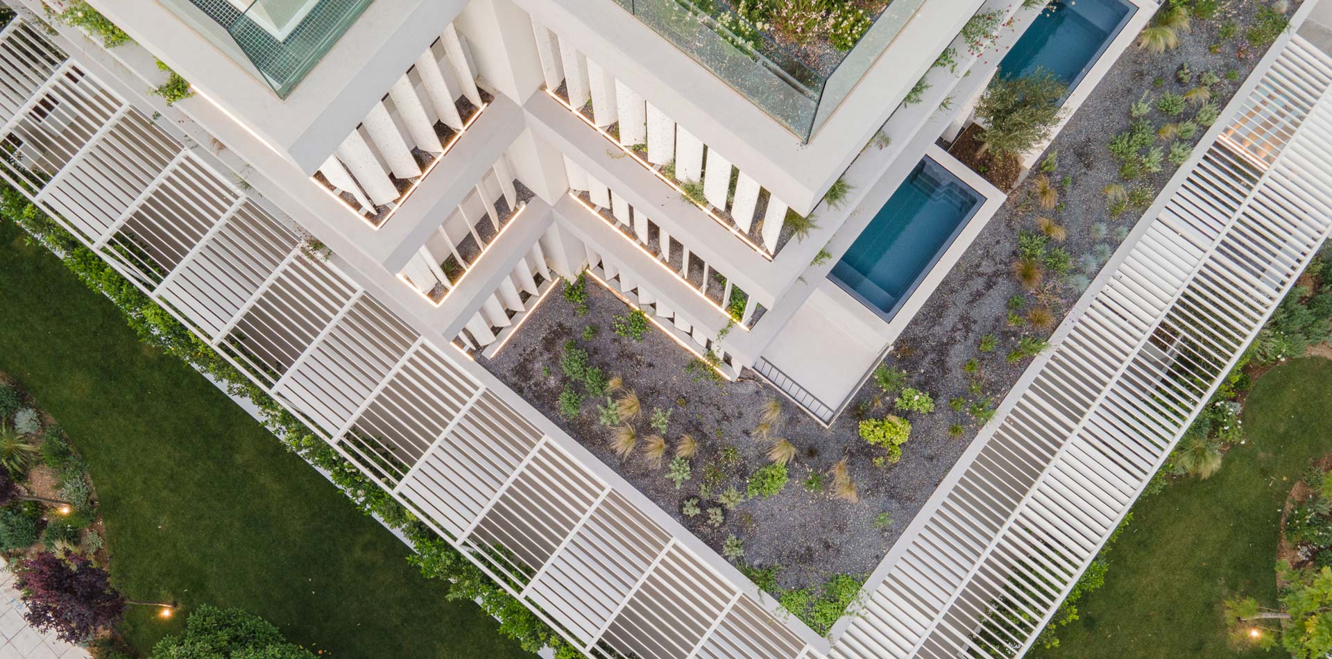 Drone photo with the exterior design of Ogarden Suites