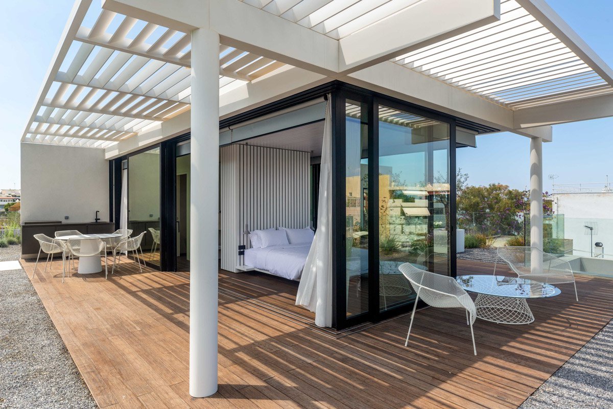 Minimal double bed bedroom of the Panoramic Suite