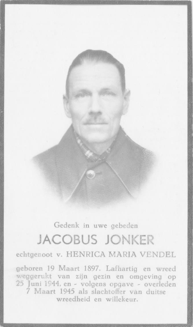 Bidkaartje Jacobus Jonker