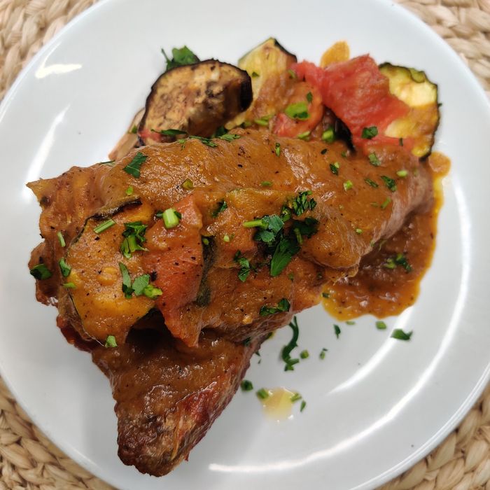 Pollastre al forn amb verdures