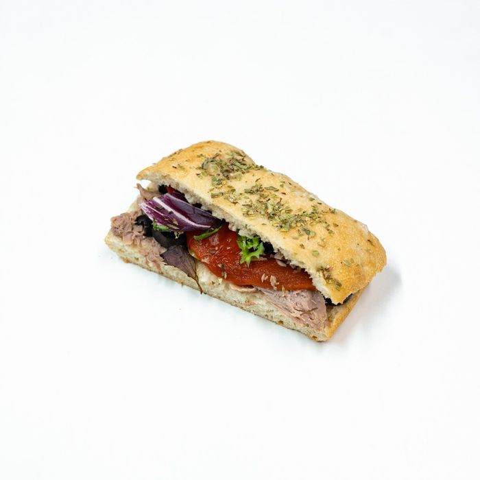 Tuna and roasted bell pepper focaccia