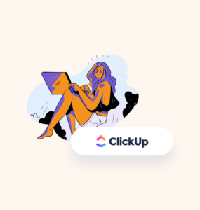 ilustração de moça trabalhando com alta produtividade no clickup