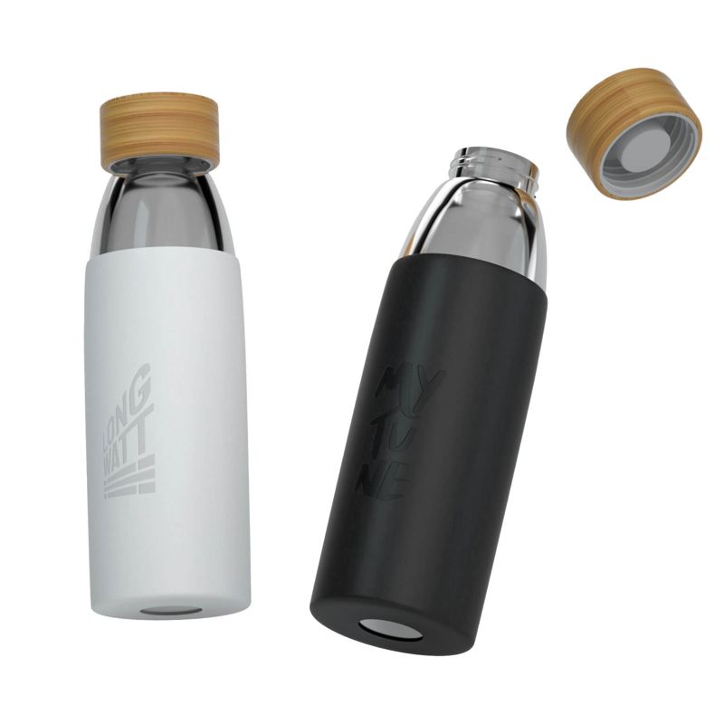 Gourde en verre borosilicate con bouchon en bambou Glossy