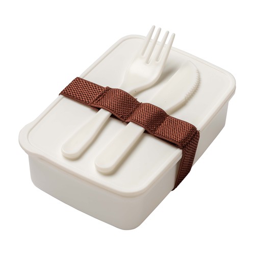 Lunch box en PP. Couverts inclus. NE CONVIENT PAS AU LAVE-VAISSELLE ET AU MICRO-ONDES
