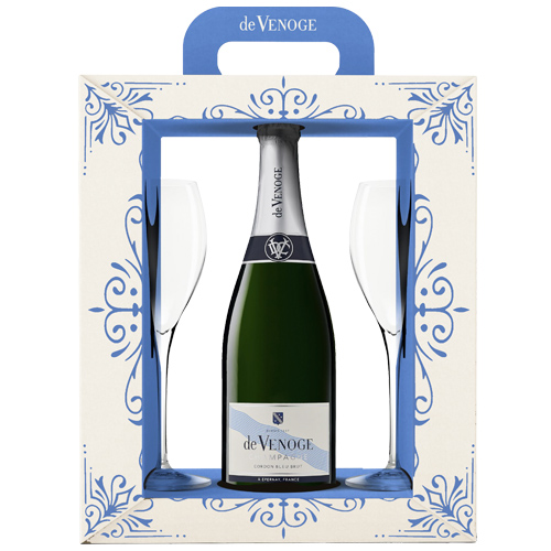 COFFRET DE VENOGE 1 BT CORDON BLEU BRUT + 2 FLÛTES