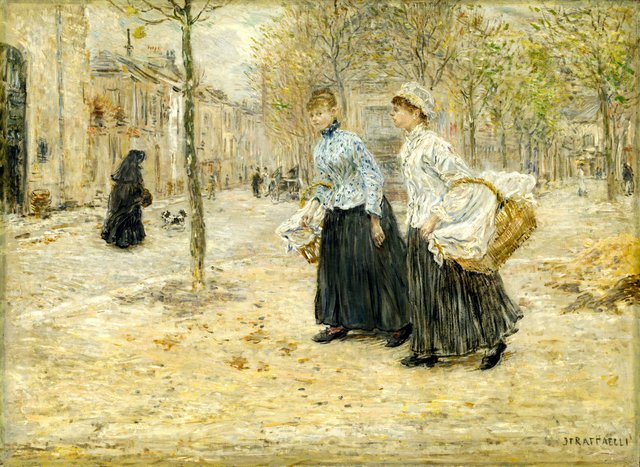 Two Washerwomen Crossing a Small Park in Paris by Jean-François Raffaëlli