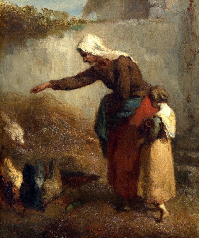 Woman Feeding Chickens by Jean-François Millet