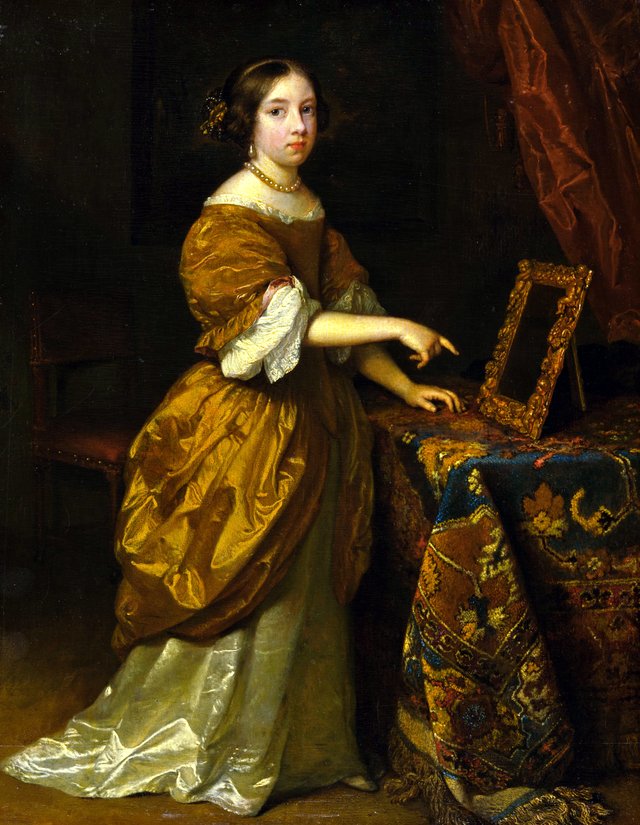 Girl Standing before a Mirror by Caspar Netscher