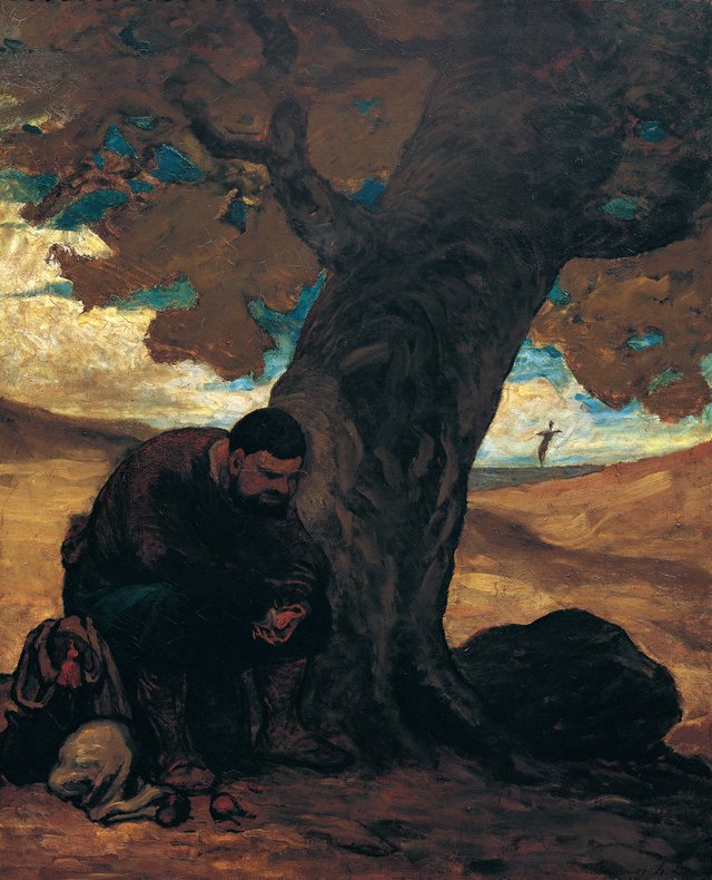Sancho Pansa, unter einem Baum ausruhend by Honoré Daumier