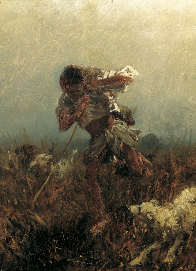 Boy is tracked by dogs by August von Pettenkofen
