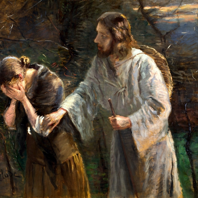 Woman, why are you weeping? by Fritz von Uhde
