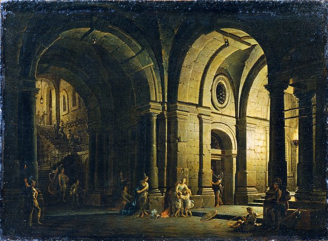 Julius Sabinus says goodbye to his family in the dungeon by Josef Platzer
