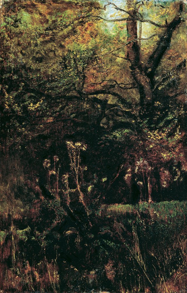 Waldlichtung mit Disteln by Anton Romako