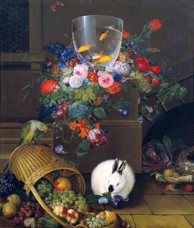 Still-life with a goldfish in a glass by Johann Knapp