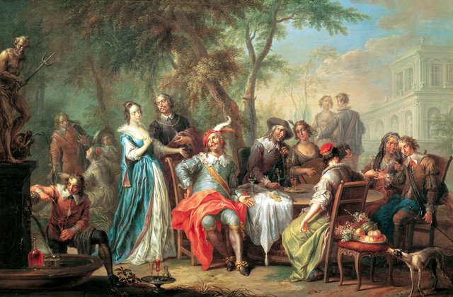 Elegant company supping in a park by Franz Christoph Janneck