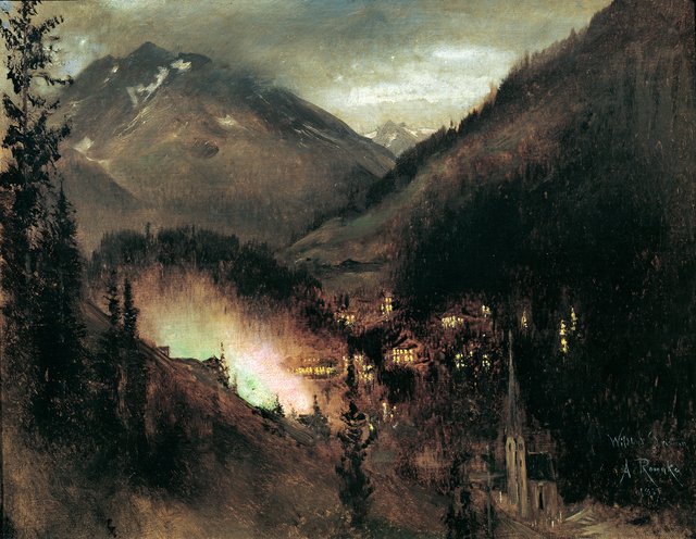Wildbad Gastein in the evening (with Bengal lights) by Anton Romako