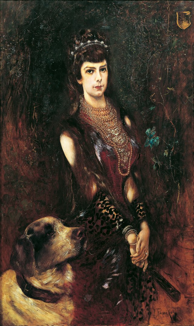 Empress Elisabeth with St. Bernard dog by Anton Romako