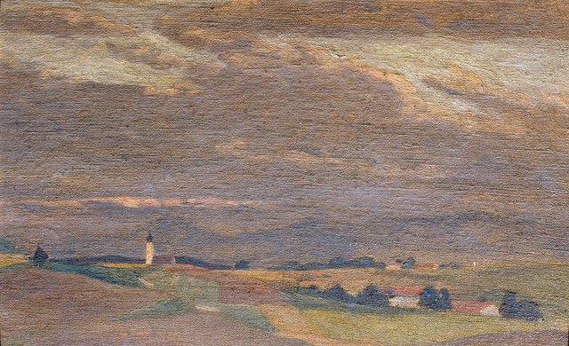 Abendlandschaft mit Kirchturm by Friedrich Hasslwander