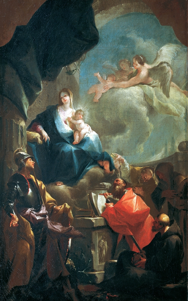 Thronende Madonna mit Kind, von Heiligen verehrt by Franz Anton Palko