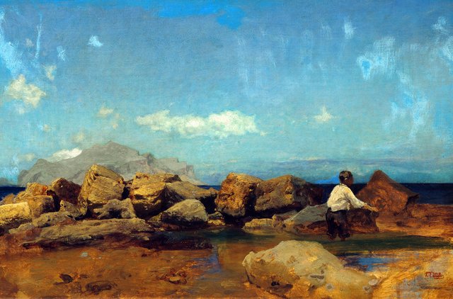 Meeresküste mit Monte Pellegrino bei Palermo by Leopold Carl Müller