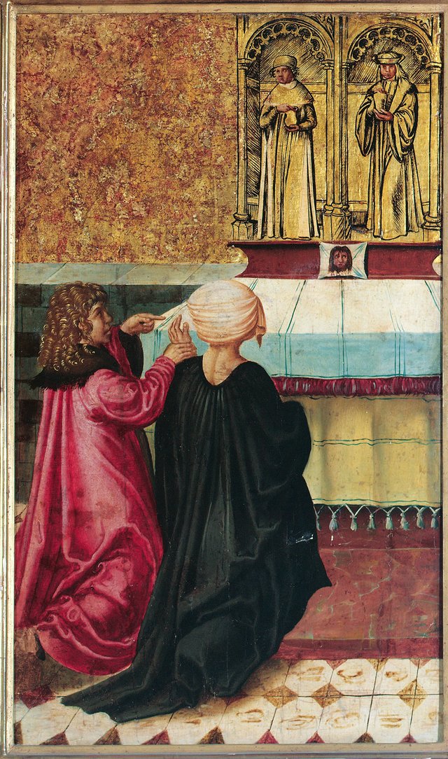 A Man Commands his Wife to St Cosmas and Damian by Meister der Legendenszenen