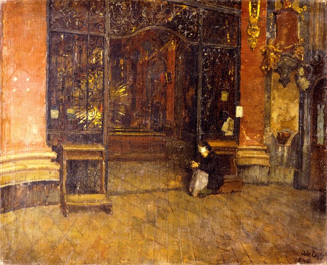 Inneres der Johanneskirche in München by Albin Egger-Lienz