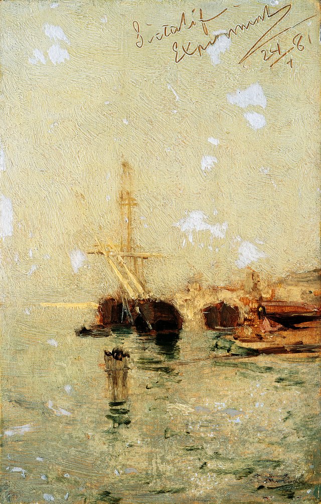Studie aus Venedig mit Schiff by August von Pettenkofen