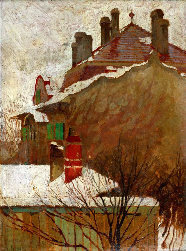 Houses in winter (view from the studio) by Egon Schiele