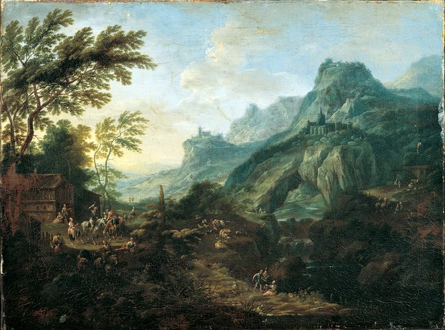 Mountain landscape with a rock arch by Maximilian Joseph Schinnagl