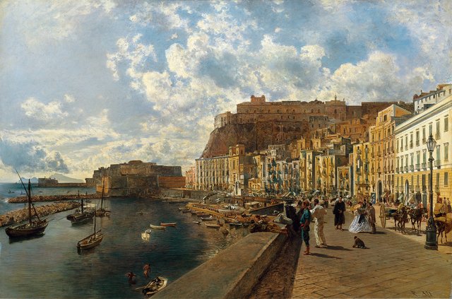 Am Strand von Santa Lucia in Neapel by Rudolf von Alt