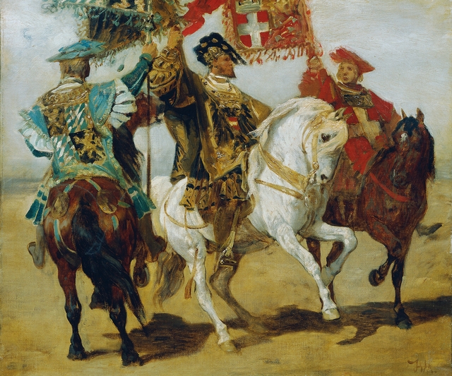 Drei berittene Standartenträger by Hans Makart