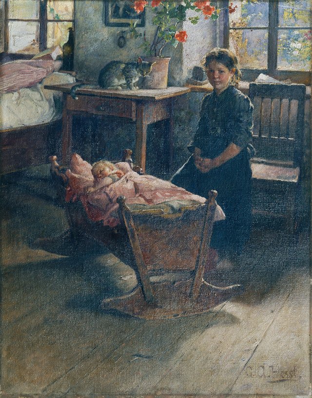 An der Wiege by Gustav August Hessl