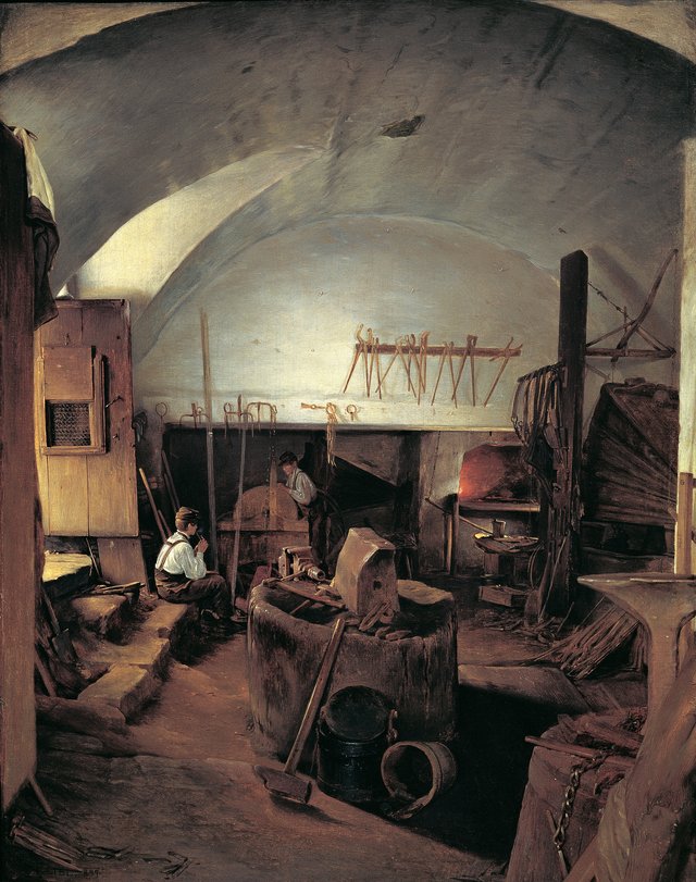 Das Innere einer Schmiede by Franz Eybl