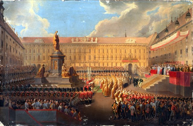 Unveiling of the Monument to Emperor Franz I of Austria on Vienna's Franzensplatz on 19 June 1846 by Leopold Bucher