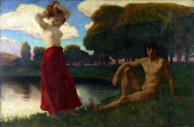 Idyll (Male and Female Semi-nude in the Landscape) by Ludwig von Hofmann